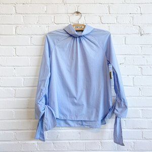 ZARA mock neck blouse with ties on sleeves
